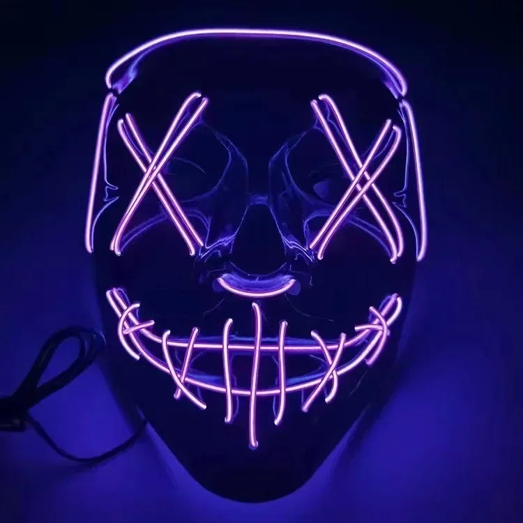 Cosplay Halloween Costume LED Light Up Scary Mask Halloween Mask Face for Man Kids Techwear Mask Lace Face Mask Party Decoration