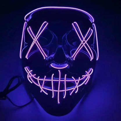 Cosplay Halloween Costume LED Light Up Scary Mask Halloween Mask Face for Man Kids Techwear Mask Lace Face Mask Party Decoration