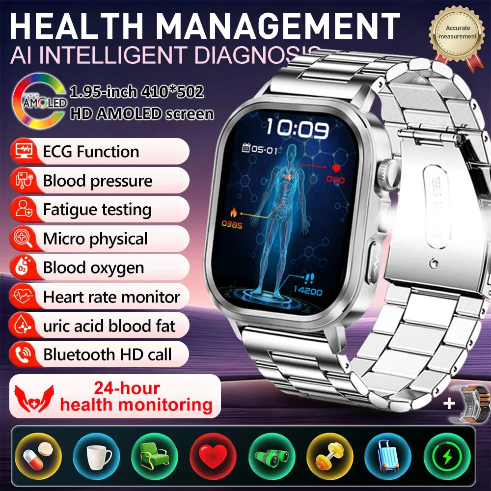 fachgo | New Accurate Blood Pressure Smart Watch Uric Acid ECG+PPG Blood Oxygen Body Analysis Body Fat LED Flashlight smart watches 2025
