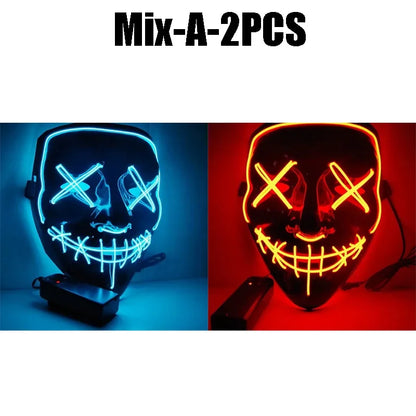Cosplay Halloween Costume LED Light Up Scary Mask Halloween Mask Face for Man Kids Techwear Mask Lace Face Mask Party Decoration
