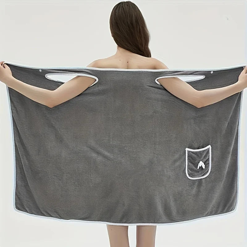 fachgo | Bath Towel Household Women Wearable Wrap Adults Absorb Water Polyester Dry Hair Skirt Long Style Bathroom Washable Bathrobe