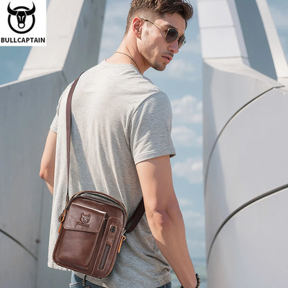 fachgo | BULLCAPTAIN Casual Fashion Men's Messenger Bag's Business Portable Handbag Man Leather Shoulder Bag Mobile 6.5'' Phone Bags