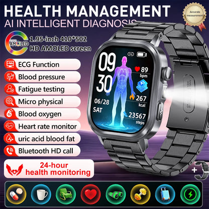 fachgo | New Accurate Blood Pressure Smart Watch Uric Acid ECG+PPG Blood Oxygen Body Analysis Body Fat LED Flashlight smart watches 2025