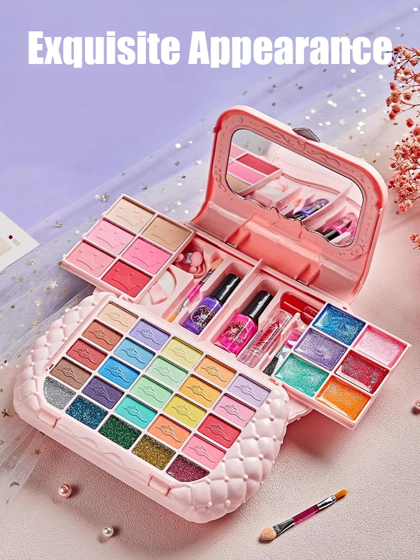 fachgo | Children's cosmetics set, girl's mirror, princess, real washable, pretending to play with beauty toys, non-toxic and safe gift