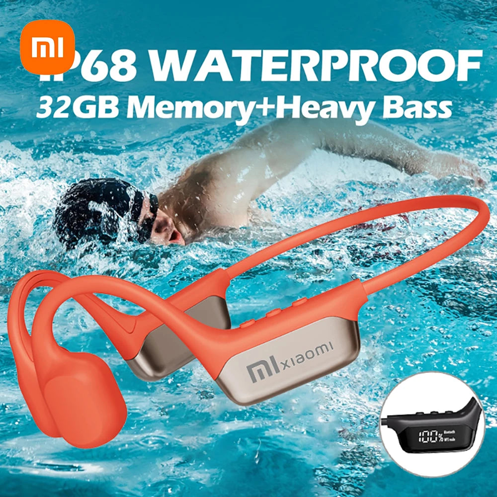 fachgo | Xiaomi Bone Conduction Earphone Wireless Open Headset Bluetooth 5.3 IPX8 Swimming Bluetooth Headphones 32GB MP3 Sports Earbuds