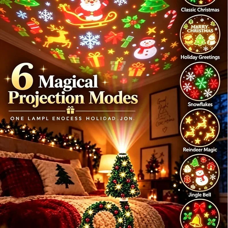 Christmas Projector Light USB Powered Christmas Night Light with 6+ Holiday Patterns Flexible Tree Lamp for Bedroom Ceiling