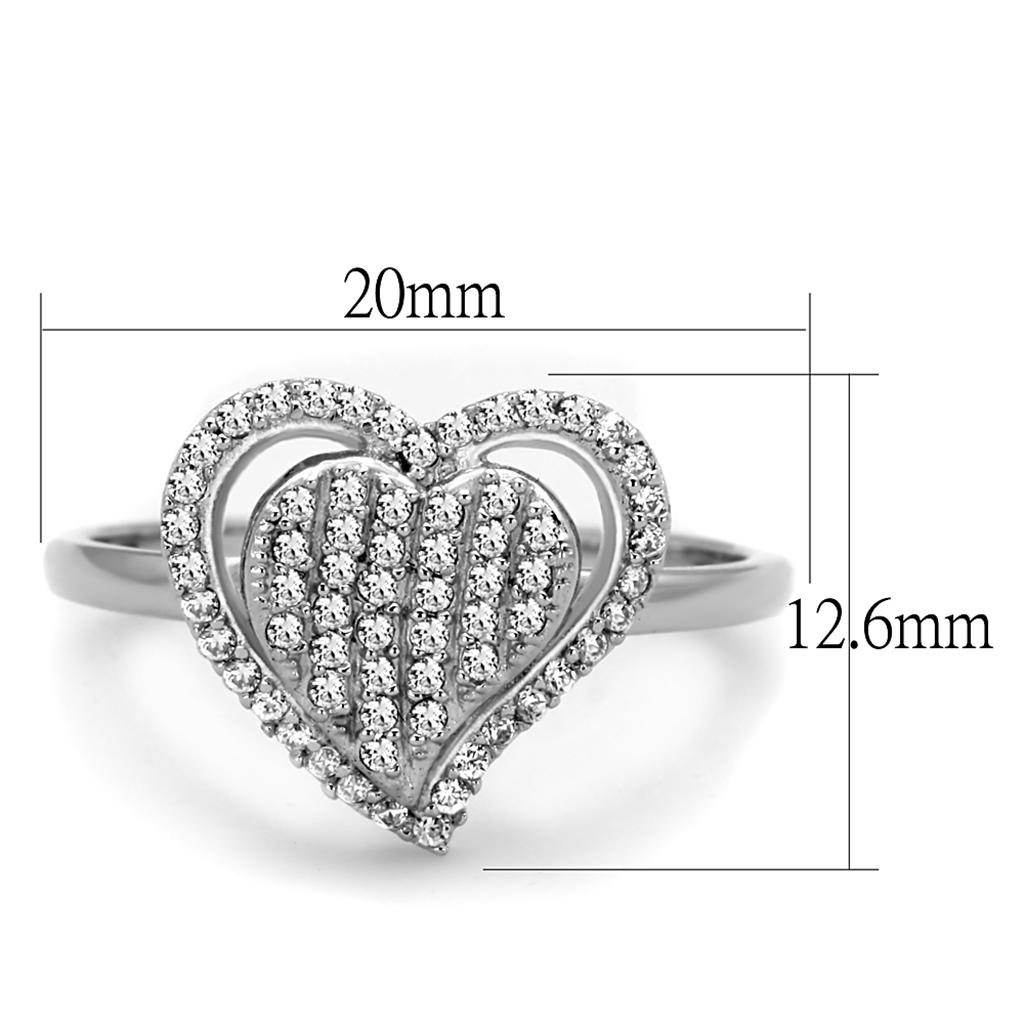 fachgo | TS192 - Rhodium 925 Sterling Silver Ring with AAA Grade CZ in Clear