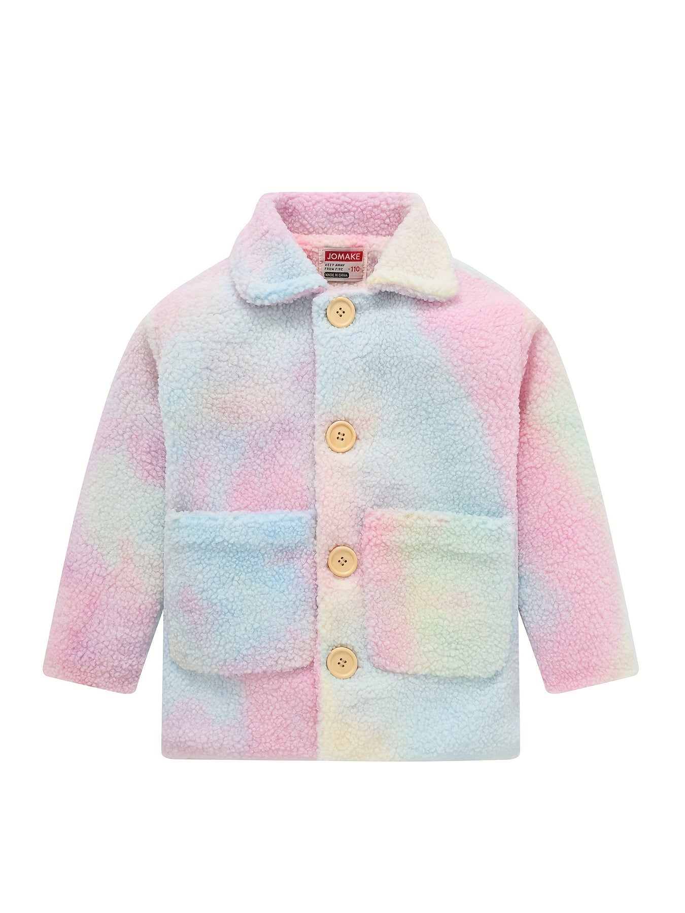 fachgo | [Lamb Fur Jacket] Girls' Lamb Fur Jacket | JOMAKE Korean-Style Lapel Collar, Two-Tone, Warm Windbreaker with Pockets, Lining, Button Closure, Long Sleeves for Winter