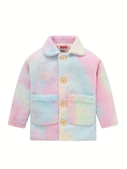 fachgo | [Lamb Fur Jacket] Girls' Lamb Fur Jacket | JOMAKE Korean-Style Lapel Collar, Two-Tone, Warm Windbreaker with Pockets, Lining, Button Closure, Long Sleeves for Winter