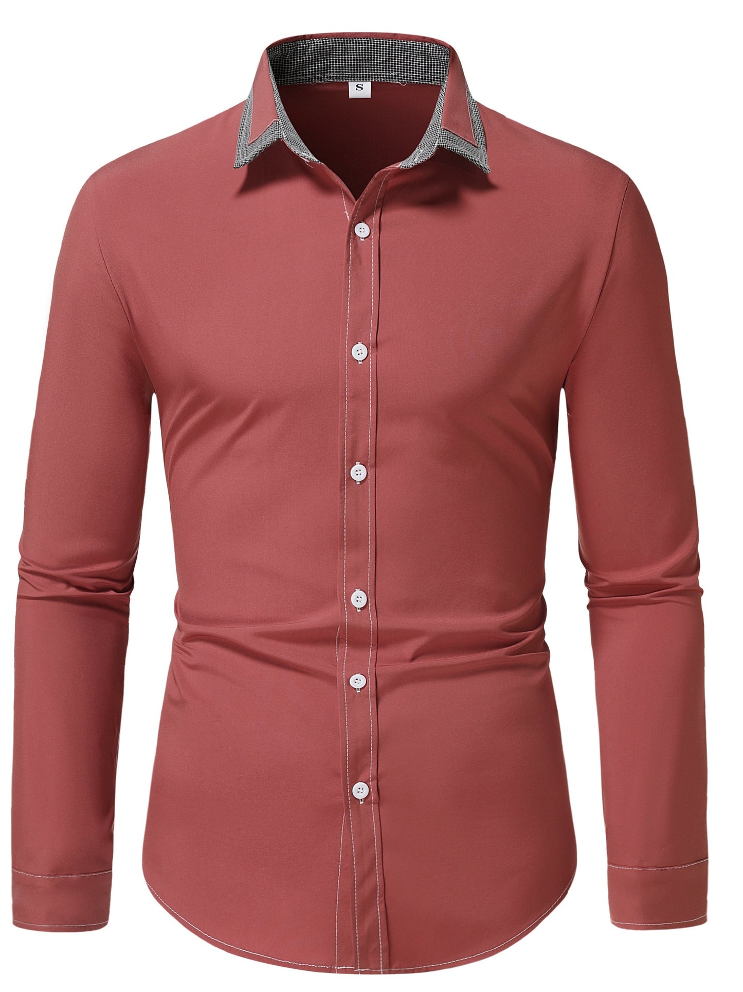 fachgo | Men'S Color-Blocked Checkered Casual Long-Sleeve Shirt