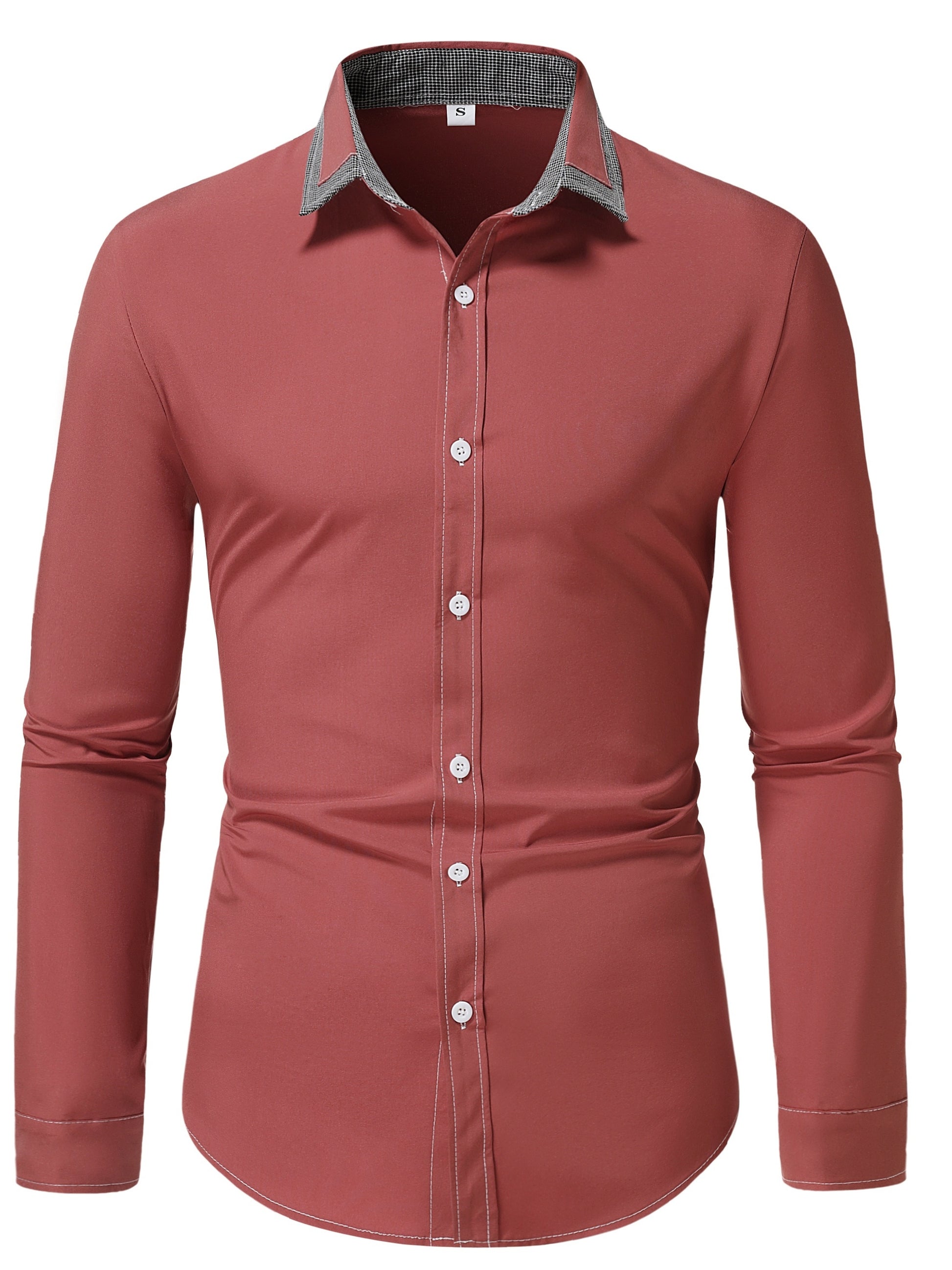 fachgo | Men'S Color-Blocked Checkered Casual Long-Sleeve Shirt