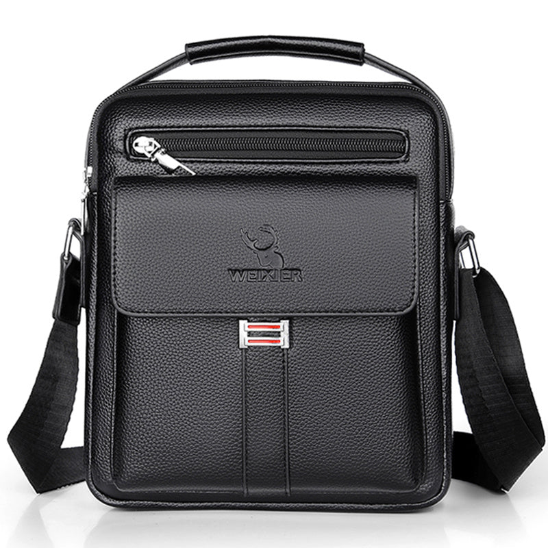 fachgo | [Vintage Business Bag] WEIXIER Men's Vintage Business Casual Adjustable Shoulder Bag - Multiple Compartments, Zippered Pockets, Compact Design, Black, Secure Zip Closure, Small Crossbody Bag