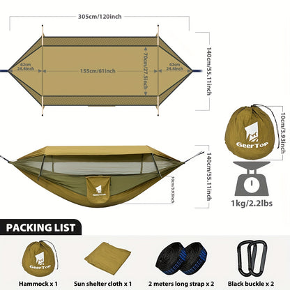 fachgo | GEERTOP 3in 1 Outdoor Hammock with Mosquito Net Sun Shelter, Double Sleep Rest Camping Hammock for Backpacking Travel Garden Park
