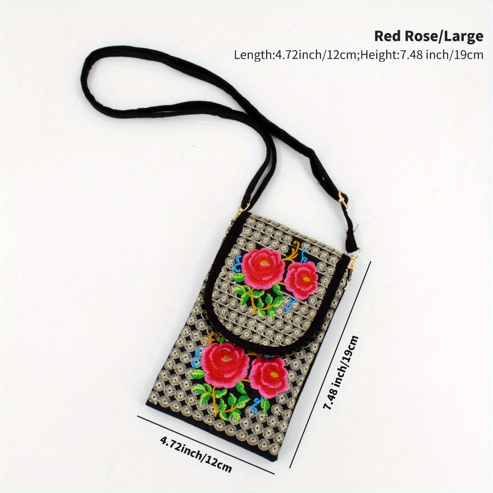 fachgo | Retro Boho Embroidered Phone Bag, Mini Ethnic Travel One Shoulder Bag For Women
