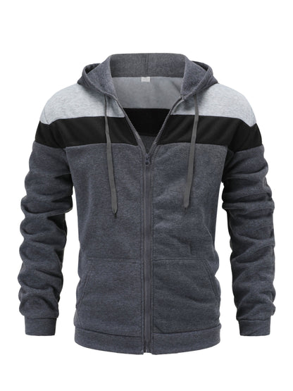 fachgo | Men'S Casual Hooded Sweatshirt, Solid Color Zip-Up Pullover, Long Sleeve Polyester Knit Fabric, Regular Fit with Slight Stretch, 160gsm - Autumn/Winter Fashion