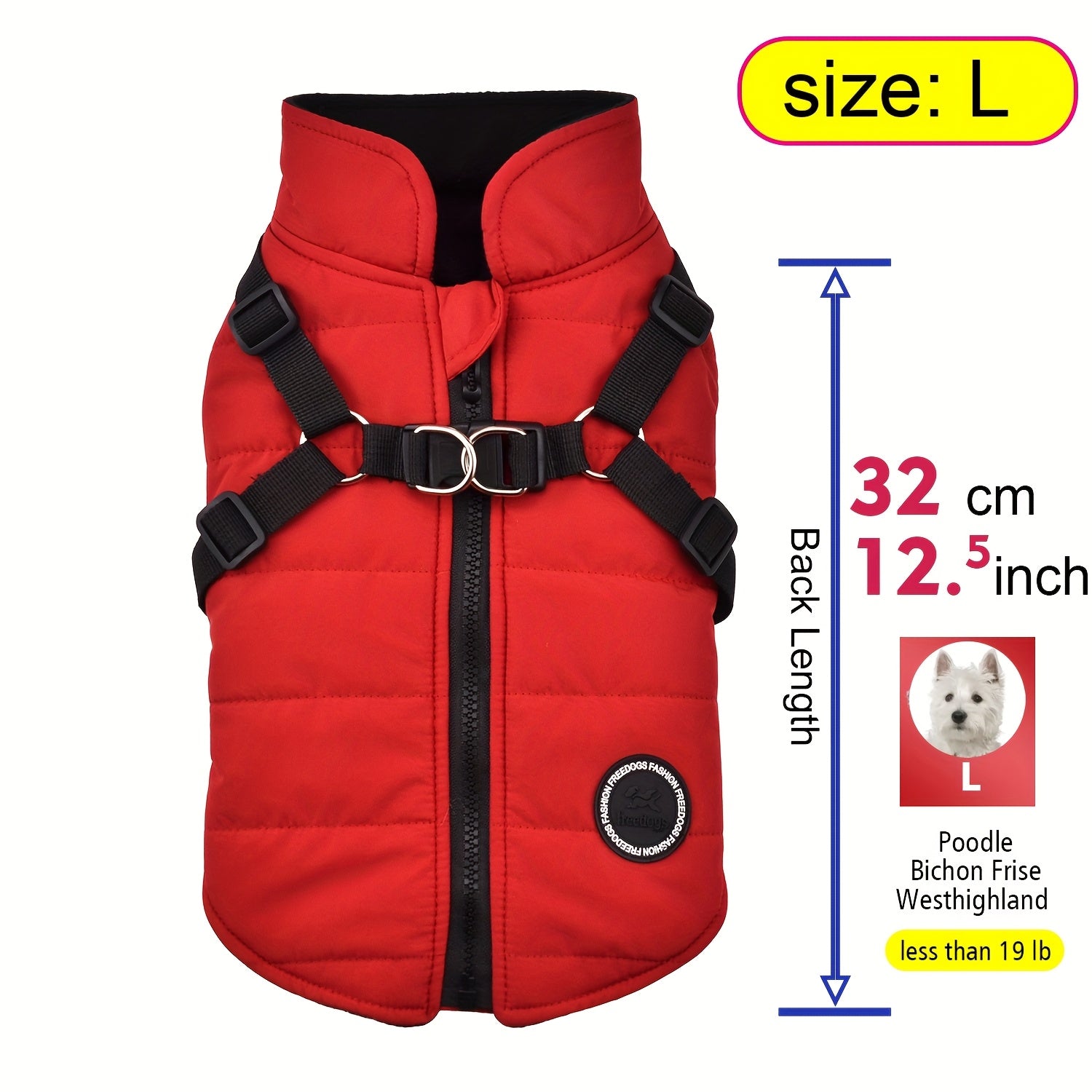 fachgo | Warm Padded Dog Vest with Harness for Small And Medium Dogs - Red Coat for Extra Comfort And Security Christmas Gift
