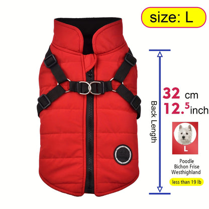 fachgo | Warm Padded Dog Vest with Harness for Small And Medium Dogs - Red Coat for Extra Comfort And Security Christmas Gift