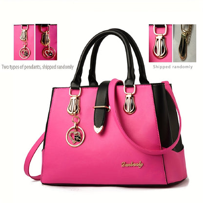 fachgo | Women's Letter Detail Shoulder Bag, Elegant Double Handle Purse, Simple Large Handbag For Work
