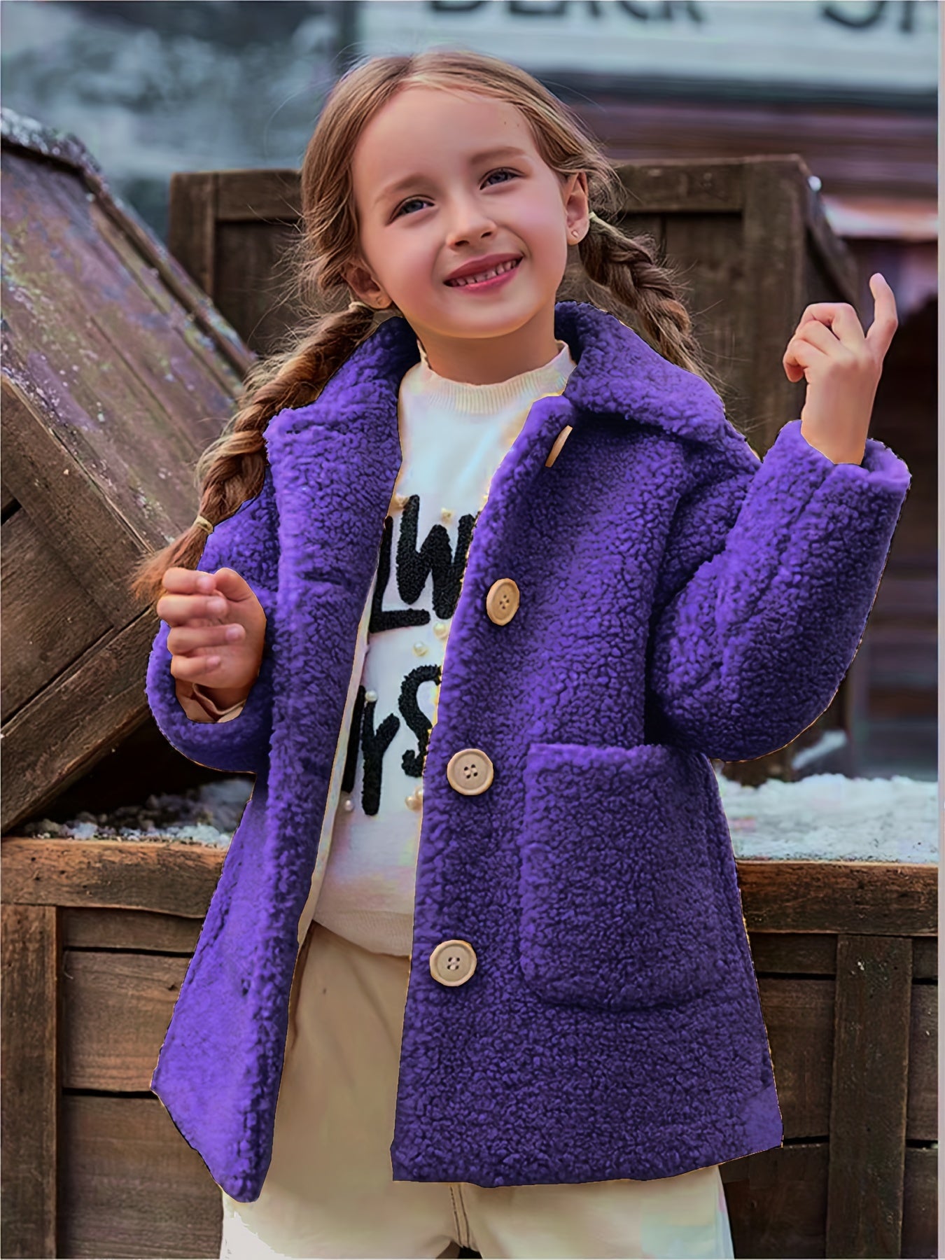 fachgo | [Lamb Fur Jacket] Girls' Lamb Fur Jacket | JOMAKE Korean-Style Lapel Collar, Two-Tone, Warm Windbreaker with Pockets, Lining, Button Closure, Long Sleeves for Winter