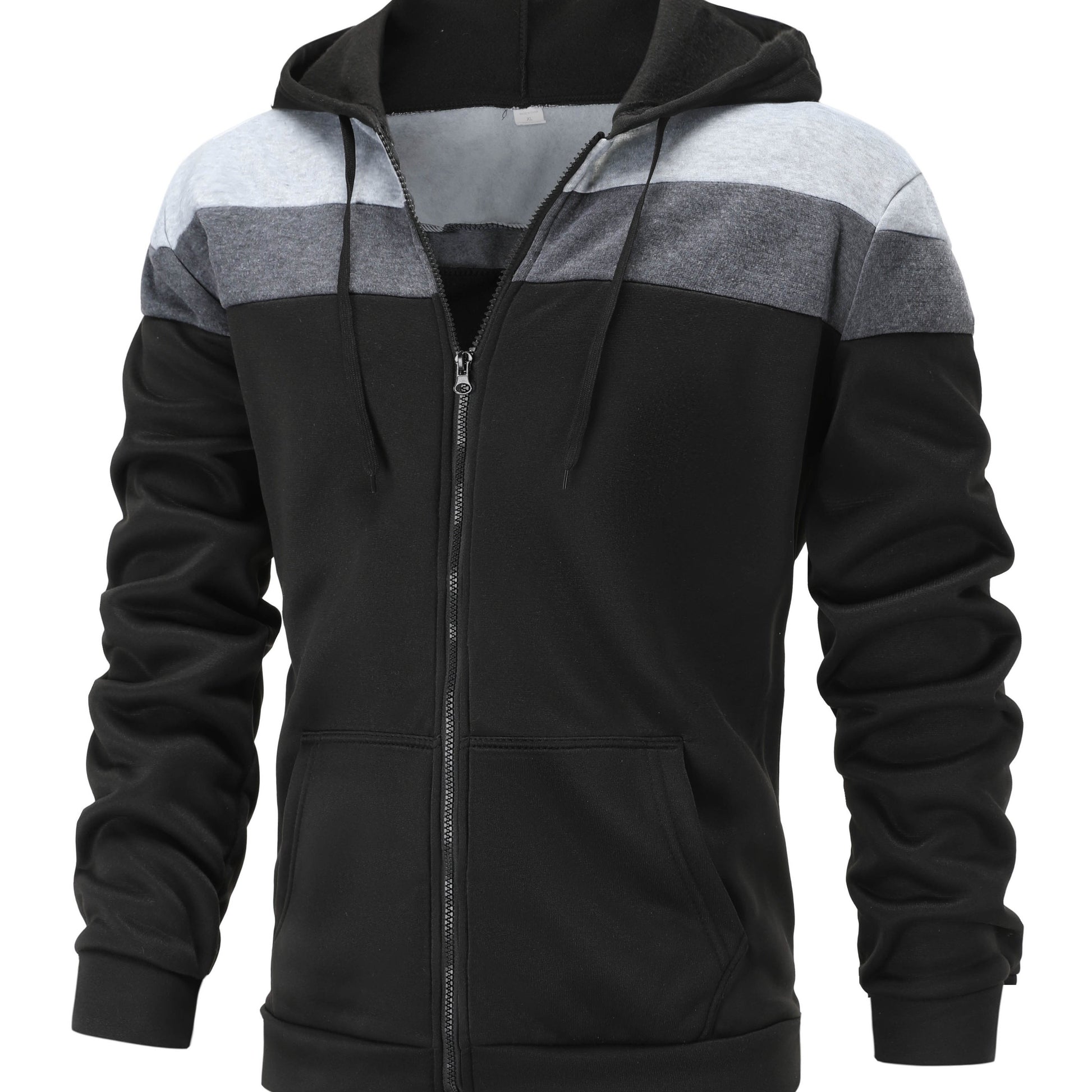 fachgo | Men'S Casual Hooded Sweatshirt, Solid Color Zip-Up Pullover, Long Sleeve Polyester Knit Fabric, Regular Fit with Slight Stretch, 160gsm - Autumn/Winter Fashion