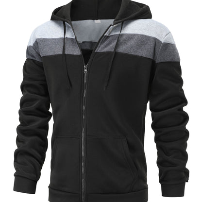 fachgo | Men'S Casual Hooded Sweatshirt, Solid Color Zip-Up Pullover, Long Sleeve Polyester Knit Fabric, Regular Fit with Slight Stretch, 160gsm - Autumn/Winter Fashion