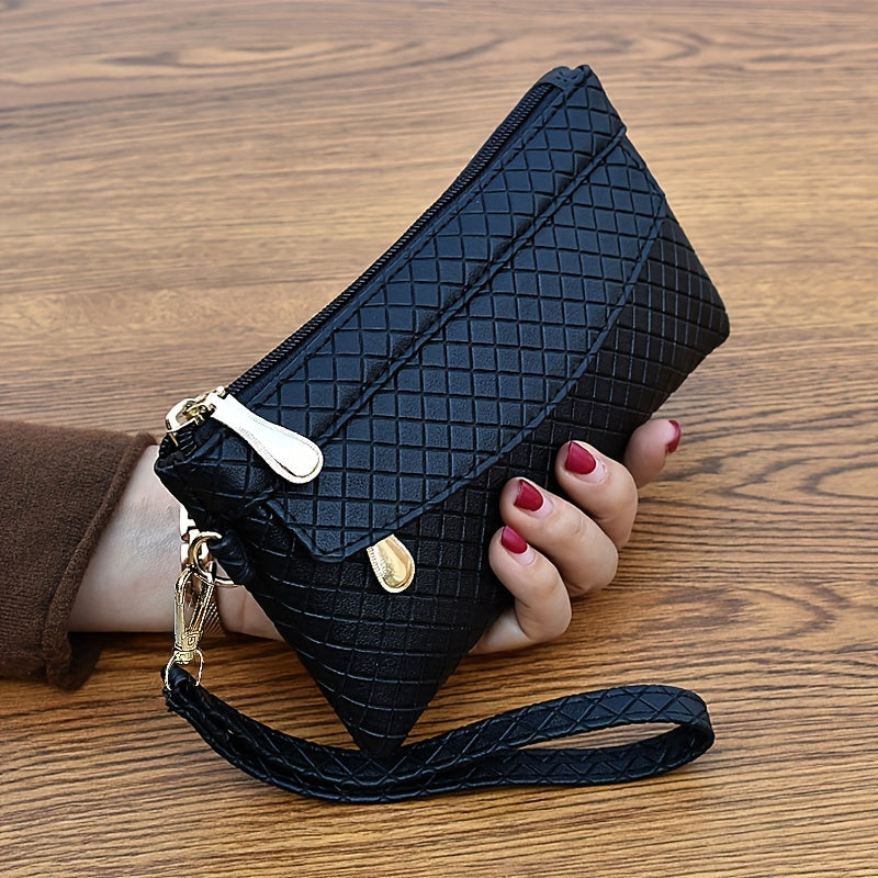 fachgo | Women's Argyle Quilted Clutch Bag, Multi Zipper Wristlet Bag For Phone & Coin, Fashion Handbag