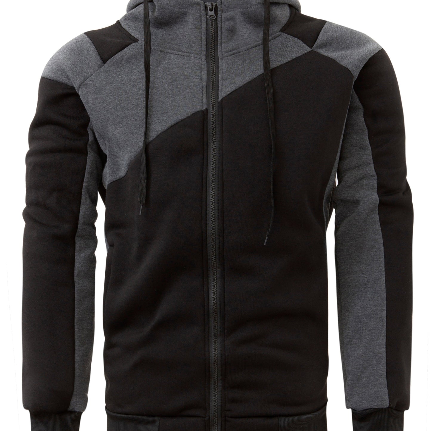 fachgo | Long Sleeves Men's Color Block Fleece Sweatshirt with Pockets, Zipper Hooded Drawstrings
