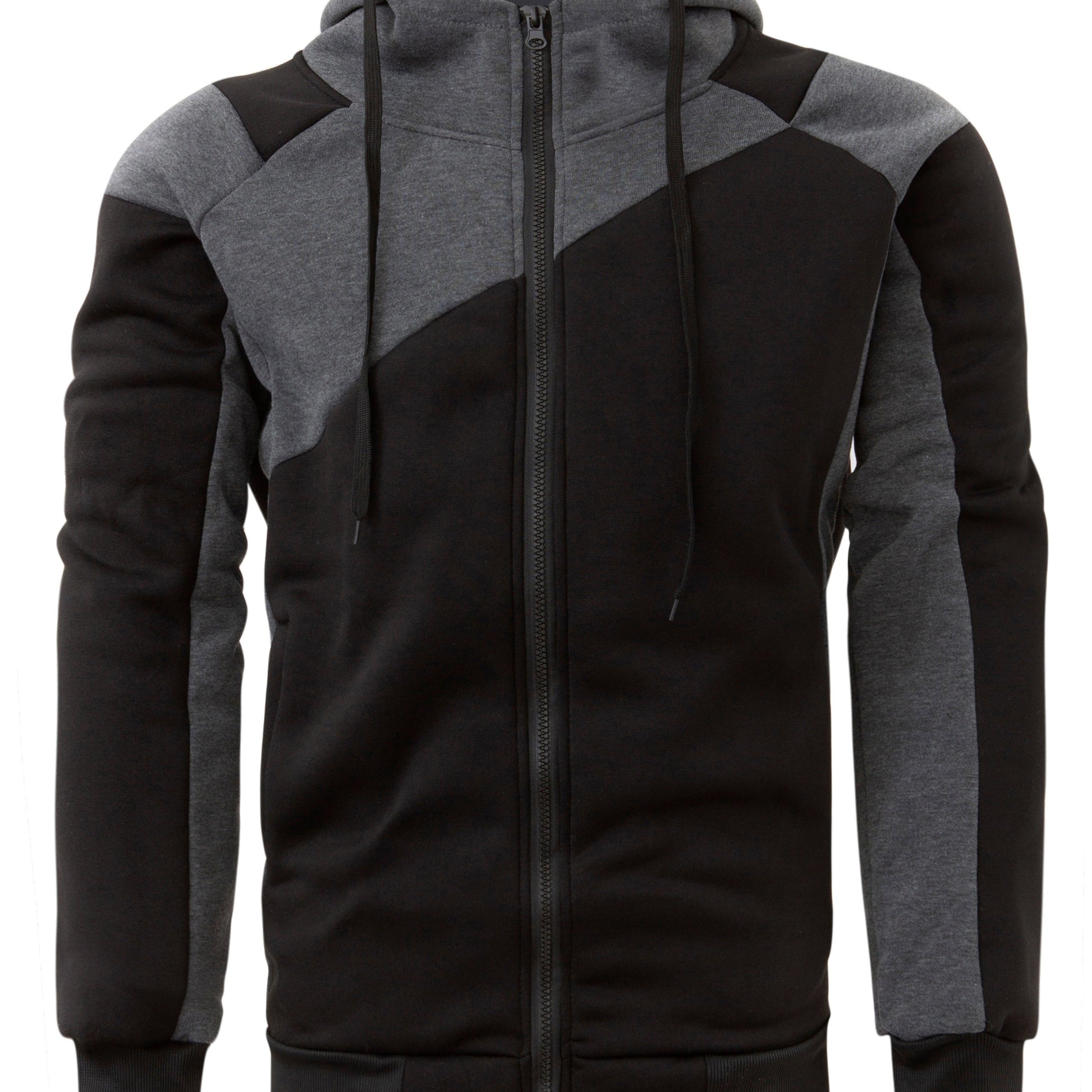 fachgo | Long Sleeves Men's Color Block Fleece Sweatshirt with Pockets, Zipper Hooded Drawstrings