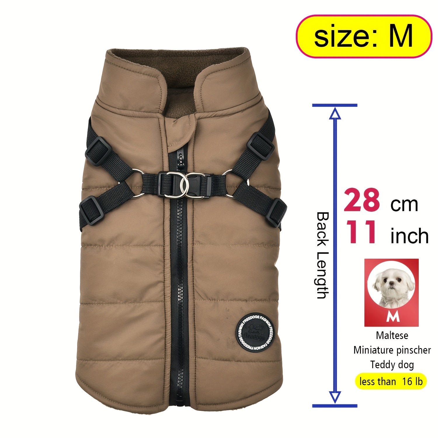 fachgo | Warm Padded Dog Vest with Harness for Small And Medium Dogs - Red Coat for Extra Comfort And Security Christmas Gift