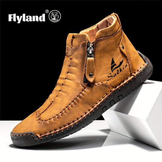 fachgo | FLYLAND Men's Ankle Boots Vintage Style Comfortable Wear-resistant Non-slip Stitch Boots Outdoor Shoes For Hiking Trekking Climbing