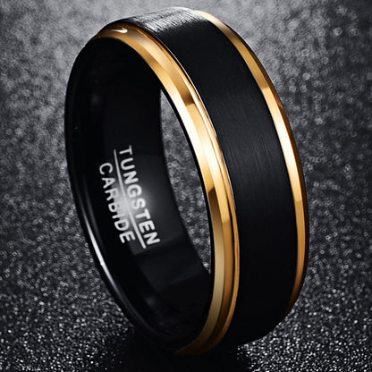 fachgo | [Golden Tungsten Ring] Golden Tungsten Ring | 8mm width, Vacuum plating, Black matte surface, Men's, USA size 7-15