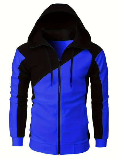 fachgo | Long Sleeves Men's Color Block Fleece Sweatshirt with Pockets, Zipper Hooded Drawstrings