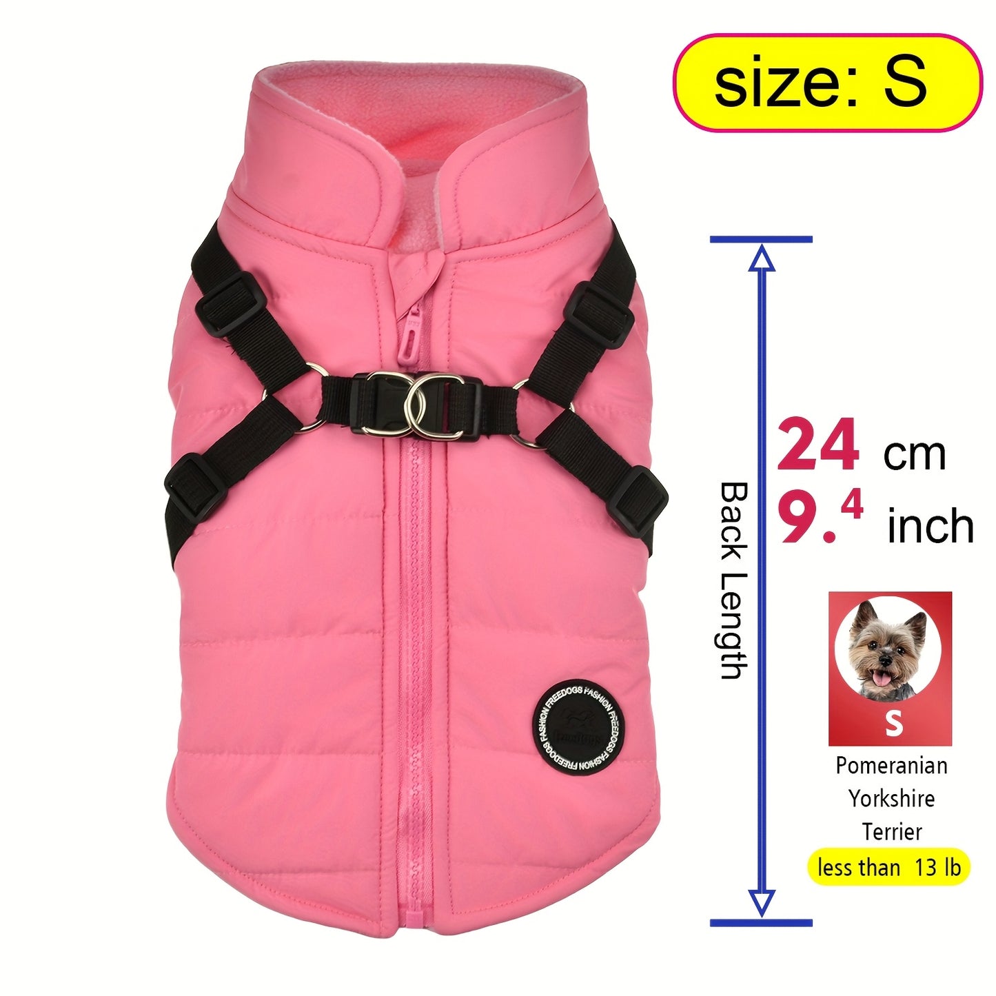 fachgo | Warm Padded Dog Vest with Harness for Small And Medium Dogs - Red Coat for Extra Comfort And Security Christmas Gift