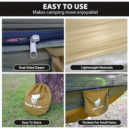 fachgo | GEERTOP 3in 1 Outdoor Hammock with Mosquito Net Sun Shelter, Double Sleep Rest Camping Hammock for Backpacking Travel Garden Park