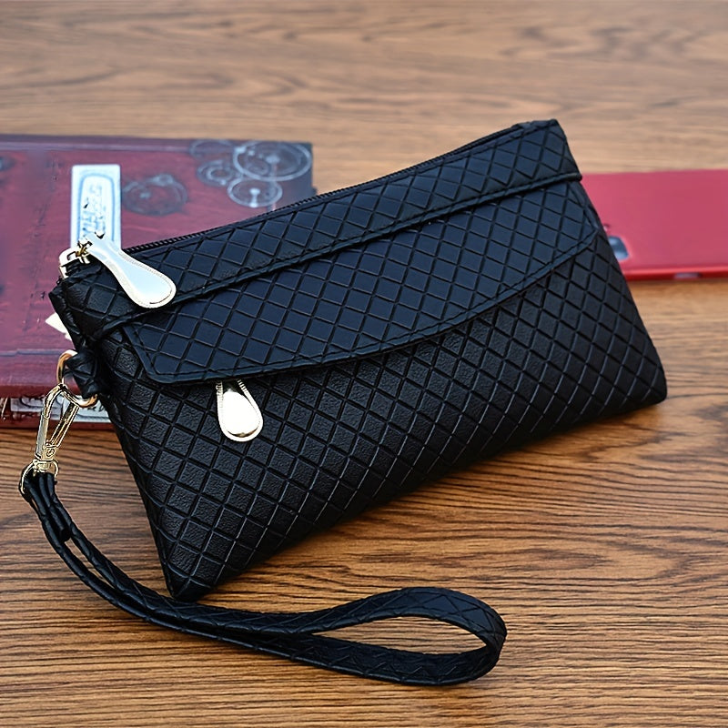 fachgo | Women's Argyle Quilted Clutch Bag, Multi Zipper Wristlet Bag For Phone & Coin, Fashion Handbag