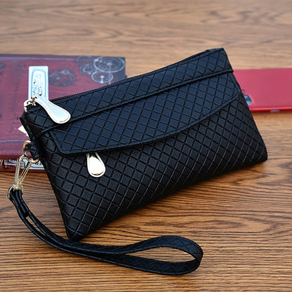 fachgo | Women's Argyle Quilted Clutch Bag, Multi Zipper Wristlet Bag For Phone & Coin, Fashion Handbag