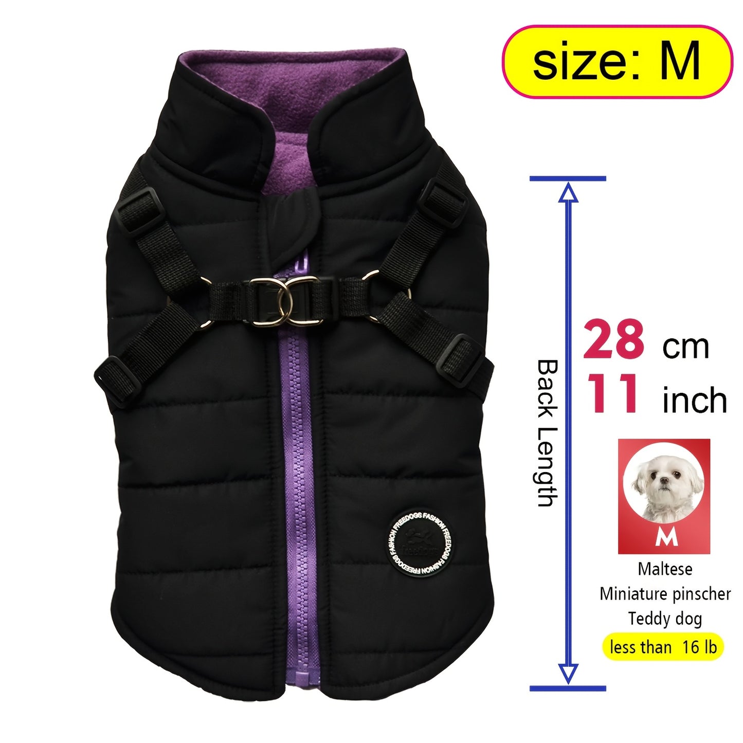 fachgo | Warm Padded Dog Vest with Harness for Small And Medium Dogs - Red Coat for Extra Comfort And Security Christmas Gift