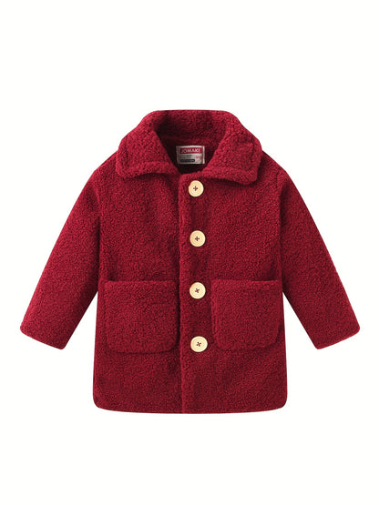 fachgo | [Lamb Fur Jacket] Girls' Lamb Fur Jacket | JOMAKE Korean-Style Lapel Collar, Two-Tone, Warm Windbreaker with Pockets, Lining, Button Closure, Long Sleeves for Winter
