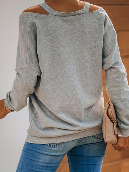 fachgo | Women's Retro Streetwear Off-Shoulder Sweatshirt - Semi-Sheer Casual Pullover with "NOPE Not Today" Print, Light Grey Spring/Fall Machine Washable Top, Spring Autumn Clothing | Textured Fabric