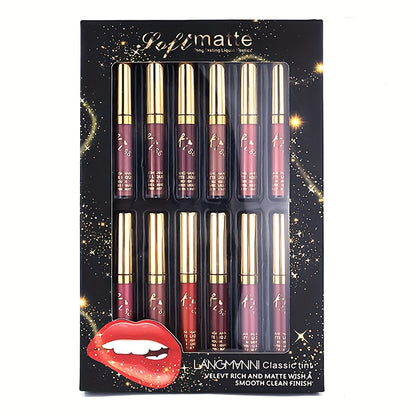 fachgo | 12 Colors Waterproof Long Lasting Lipstick, Natural Matte Sexy Moist Lip Gloss Nude Glitter Beauty Red Lip Tint for Valentine's Day Gifts and Music Festival