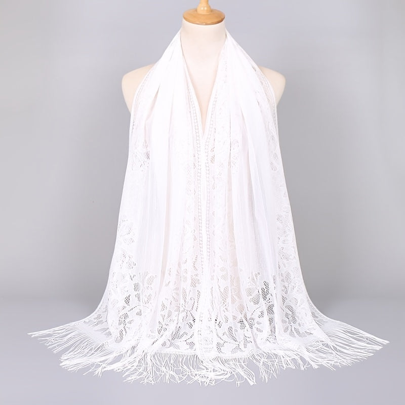 fachgo | [Floral Lace Scarf With Tassels] Ladies Women's Floral Lace Scarf Shawl With Tassels, Soft Mesh Fringe Wraps Bridal Shawl For Wedding Evening Party Dresses