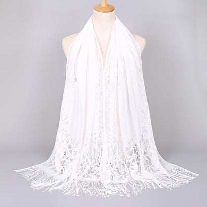 fachgo | [Floral Lace Scarf With Tassels] Ladies Women's Floral Lace Scarf Shawl With Tassels, Soft Mesh Fringe Wraps Bridal Shawl For Wedding Evening Party Dresses