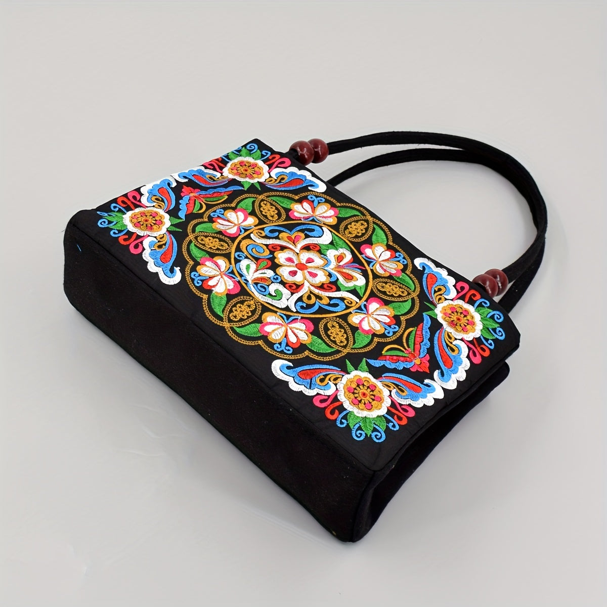 fachgo | Embroidered Handbag, Double Zipper Bag, Women's Printed Handbag