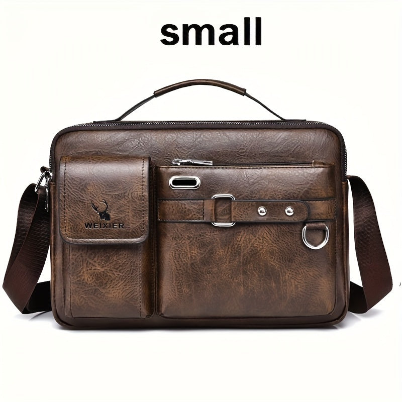 fachgo | WEIXIER Men's Business Crossbody Bag with Adjustable Strap, Golden-Tone Hardware & Multi-Compartment Design - Brown/Tan -like Texture, Golden-Tone Hardware, Compatible with iPhone/ Smartphones - Casual & Formal Office, Travel