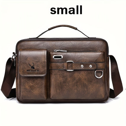 fachgo | WEIXIER Men's Business Crossbody Bag with Adjustable Strap, Golden-Tone Hardware & Multi-Compartment Design - Brown/Tan -like Texture, Golden-Tone Hardware, Compatible with iPhone/ Smartphones - Casual & Formal Office, Travel