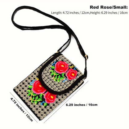 fachgo | Retro Boho Embroidered Phone Bag, Mini Ethnic Travel One Shoulder Bag For Women