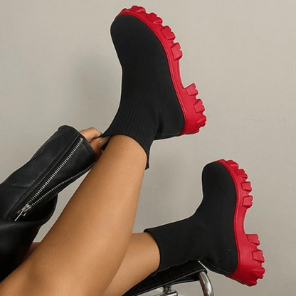 fachgo | Women's Thick-soled Short Boots, Knitted Round Toe Shoes, Women Shoes