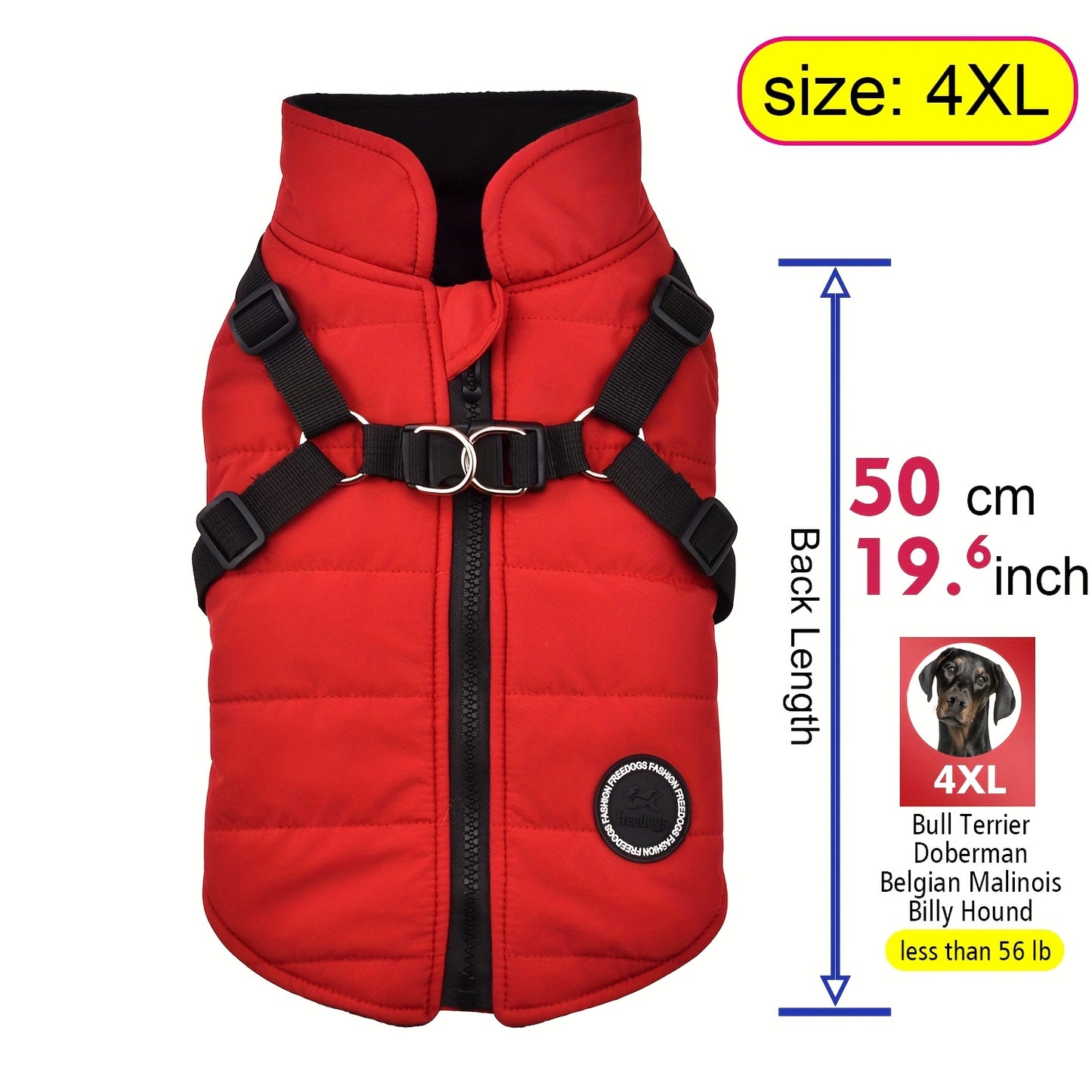 fachgo | Warm Padded Dog Vest with Harness for Small And Medium Dogs - Red Coat for Extra Comfort And Security Christmas Gift