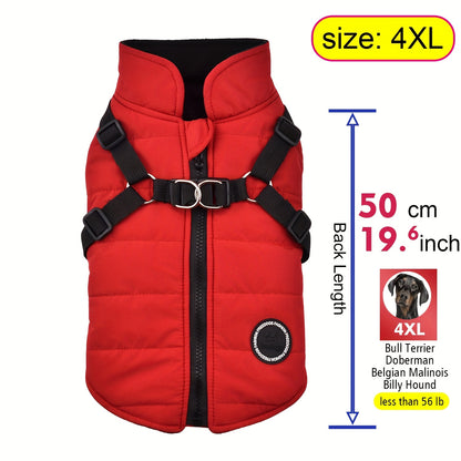 fachgo | Warm Padded Dog Vest with Harness for Small And Medium Dogs - Red Coat for Extra Comfort And Security Christmas Gift