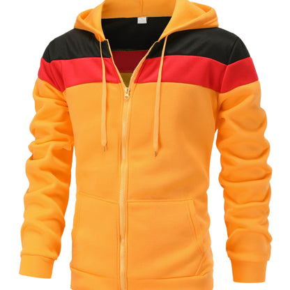 fachgo | Men'S Casual Hooded Sweatshirt, Solid Color Zip-Up Pullover, Long Sleeve Polyester Knit Fabric, Regular Fit with Slight Stretch, 160gsm - Autumn/Winter Fashion